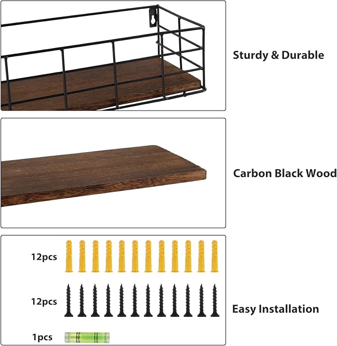 Fixwal Hanging Floating Shelves, 5 Sets of Mounted Shelves for Storage, Wall Shelf for Bathroom, Living Room, Bedroom, Kitchen (Carbon Black)