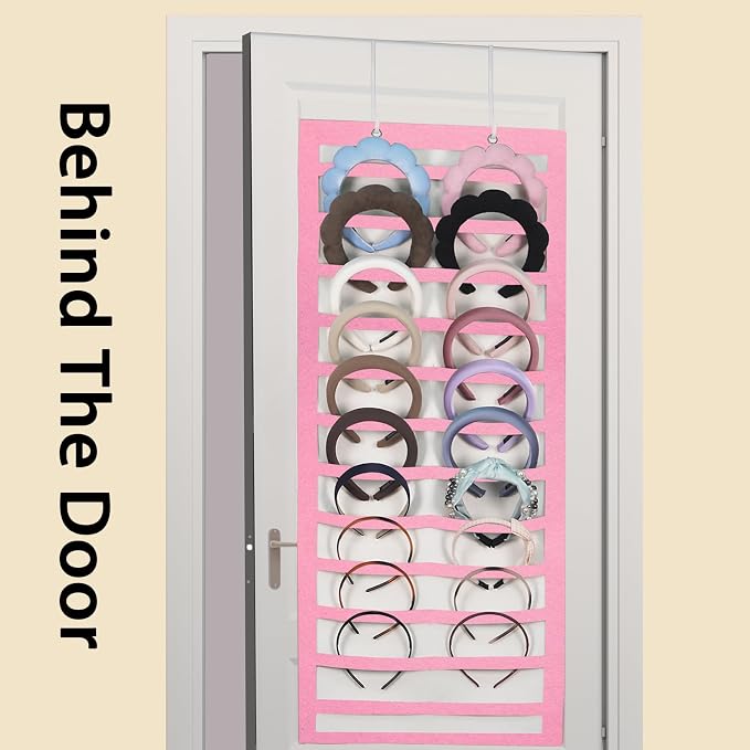 Artilife Hanging Headband Holder for Over the Door and Closet, 24 Slots Felt Head Band Organizer Shelf