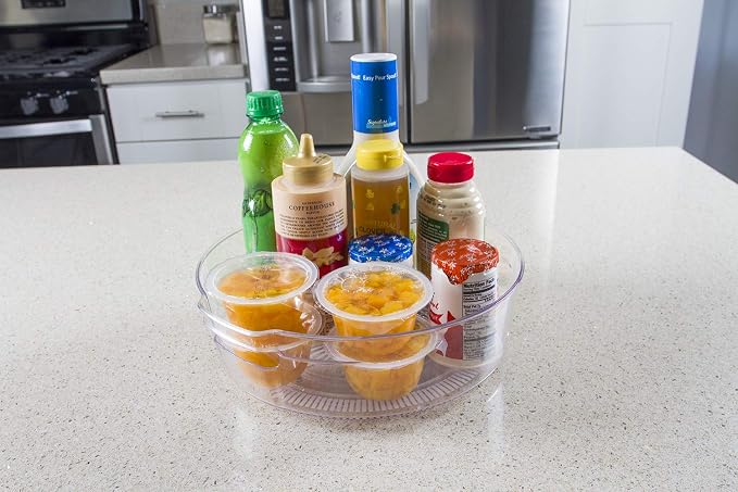 Kitchen Spaces Large Lazy Susan Organizer Bin, Pantry Rack or Deep Cabinet Turntable Shelf Storage, High Sides to Prevent Spills, BPA-Free Plastic, Clear and Sturdy with Full Spin