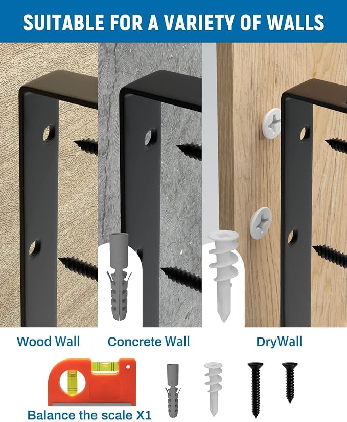 8-Pack 11 Inch Heavy Duty Shelf Brackets, Large Floating Wall Bracket for Garage Storage Shelves, Black Powder-Coated Finish, Load Capacity 800lbs