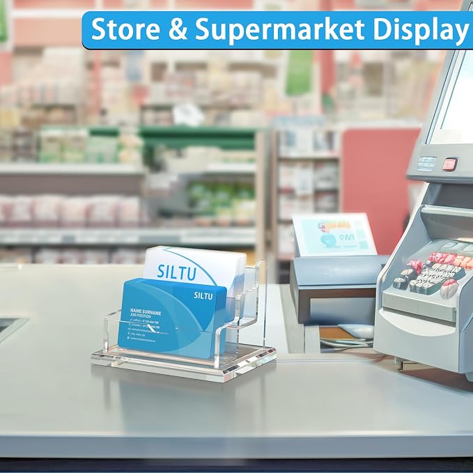SILUT Business Card Holder for Desk, 2 Tier Acrylic Business Card Holder, Clear Business Card Display, Name Card Display Stand for Office Exhibition - 2 Slot with 100 Cards Capcity