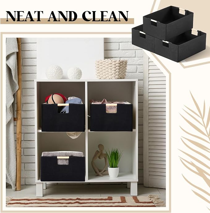Cinnvoice 1 Pack Fabric Storage Bins for Closet Shelves, 15 x 10.6 x 6 Inch Black Rectangle Wardrobe Organizer with Handle, Collapsible Shelves Storage Basket for Sorting Clothes and Toy