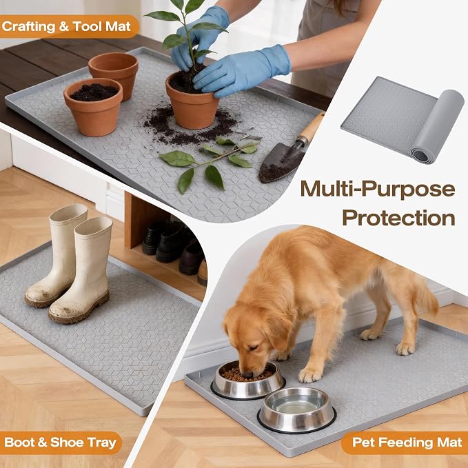 TRZZ Silicone Waterproof Under Sink Mat 22" x 19", Drip Tray and Cabinet Liner for Kitchen and Bathroom, Prevents Water Damage and Organizes Cabinets (Grey)