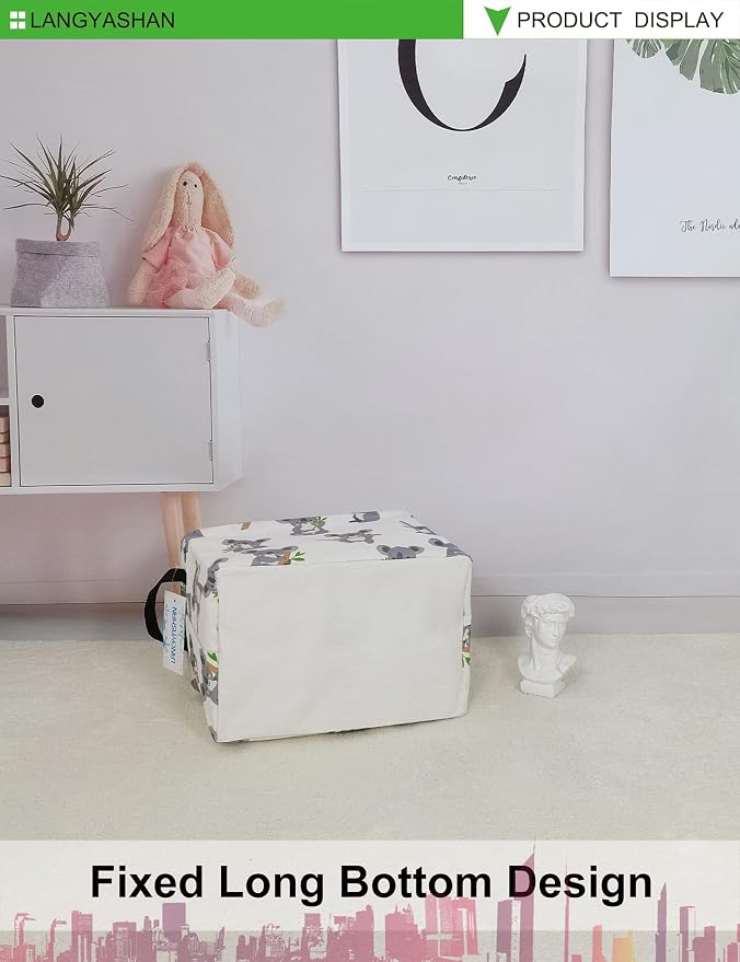 Rectangular Collapsible Gray Koala Storage Basket Nursery Toy Organizer | Storage Bin Foldable Canvas with Handles for Organizing Home Kitchen Children Toys Office Closet Shelf Baskets