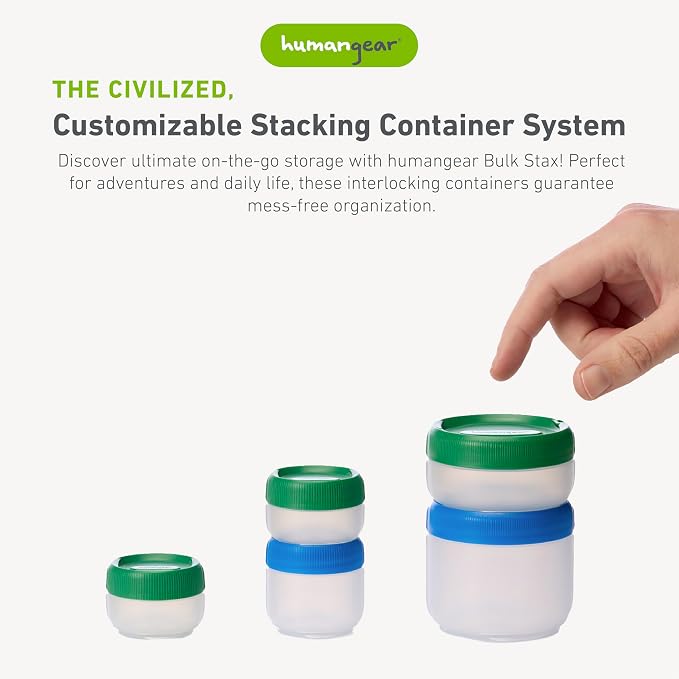 humangear STAX, Stackable Snack Containers - Leak-Proof Snack Travel System - FDA-Food Safe, BPA/PC/Phthalate-Free - Stackable & Click-Together Food Storage, Medium Mid 12-Pack, Clear/Blue