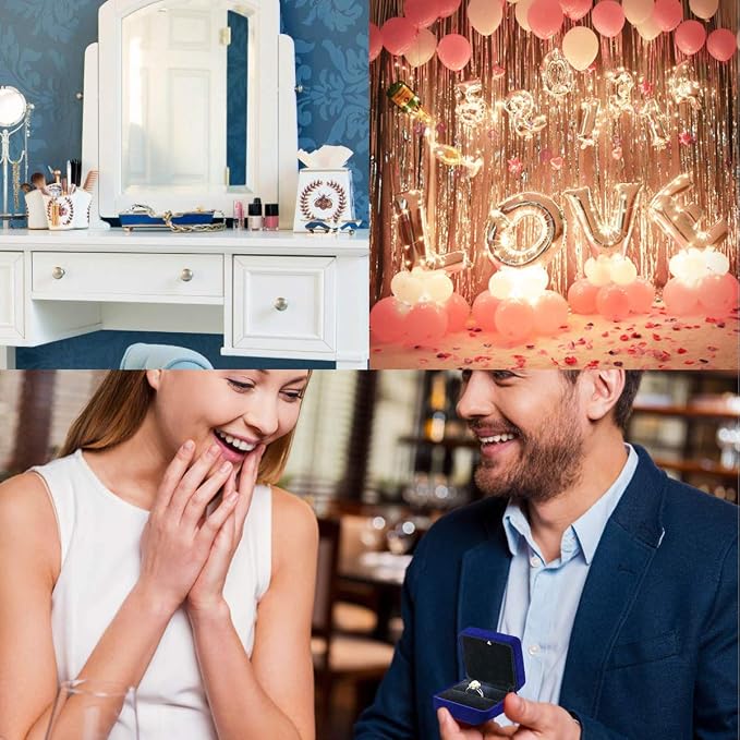 Single Slot Velvet Ring Box for Engagement or Wedding with LED Light - Blue