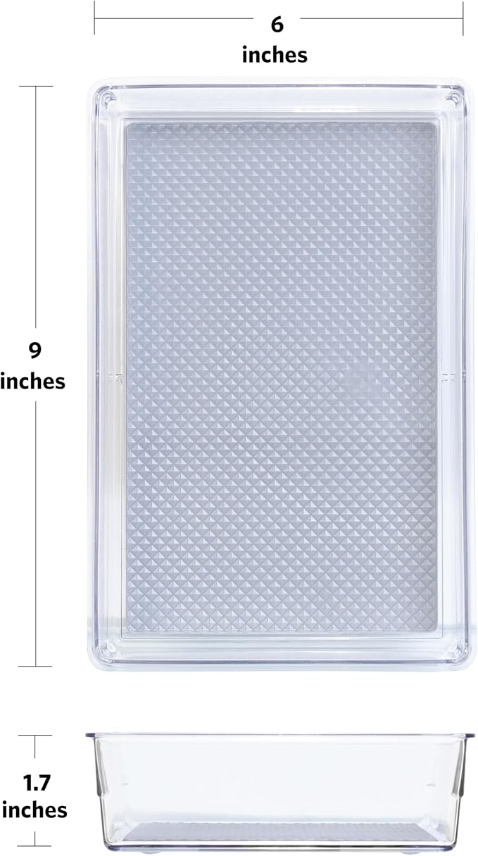 Glad Drawer Organizer Bin, 9x6 - Heavy Duty Clear Plastic Storage Tray for Junk Drawers, Kitchen Utensils, Bathroom Vanity, and Organizing Pantry - BPA Free, Food Safe, Non Slip