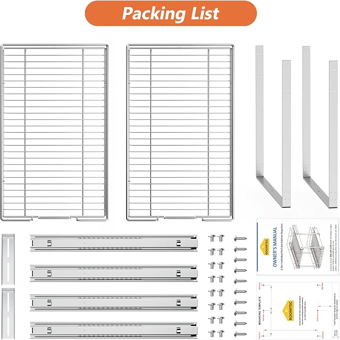 ROOMTEC Individual Pull Out Cabinet Organizer (20" W x 21" D), 2 Tier Spice Rack Organizer for Cabinet, Slide Out Drawer Pantry Shelf Organization and Storage for Kitchen Bathroom