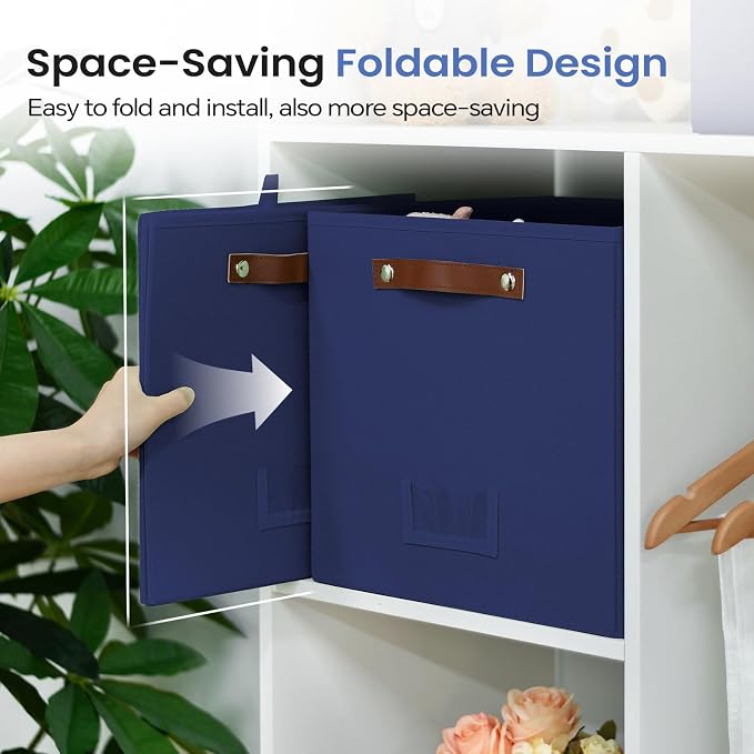 FinishingBo 6-Pack Storage Cubes with Handles & Label Holders Basket, Closet Cube Home Organizer Bins(Blue, 13 x 13 x 13 inch)
