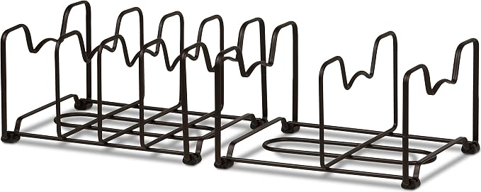 Simple Houseware 2-Pack Kitchen Pan Pot Lid Organizer Rack, Bronze | 6 Compartments Shelf