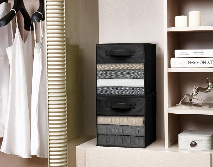 DECOMOMO Storage Bins, Cube Storage Bin with Window | 13" Cube, 6 Pack, Fabric Storage Cubes for Shelves (Black)