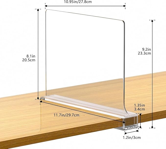4 PCS Shelf Dividers for Closet Organization Acrylic Clear Closet Shelf Divider for Wooden Shelving Suitable for Wooden or Vertical Shelves Or Bedroom, Kitchen and Office