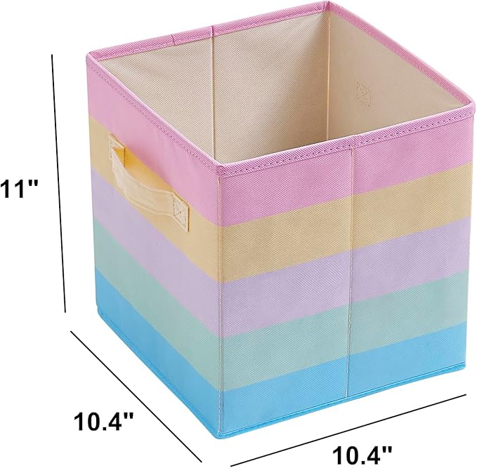 11 Inch Fabric Collapsible Storage Cubes,3 Pack Rainbow Colored Closet Storage Bins with 2 Handles Foldable Cube Baskets for Organizing Clothes, Toys, Books