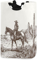 Ink Sketch Of Cowboy Riding Through Desert Large Laundry Hamper Basket, Collapsible Laundry Bag Storage Bins Baskets with Handles for Laundry, Bedroom, Home Decor