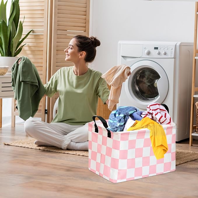 Kids Storage Basket Gift Basket for Girls Toy Organizer Nursery Bedroom Decor Waterproof Lined with Handles Pink Laundry Hamper
