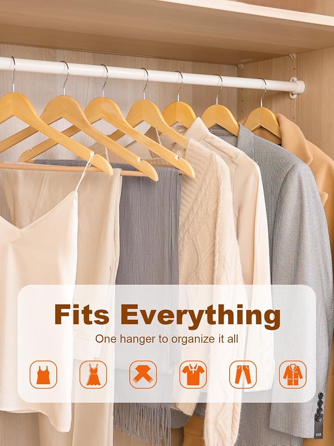 HOUSE DAY Bulk Wooden Hangers 160 Pack, Solid Wood Hanger with Non Slip Pant Bar, Heavy Duty Wooden Coat Hanger for Closet, Smooth Finish Wood Clothes Hangers for Shirts, Suits Jackets, Dress, Natural