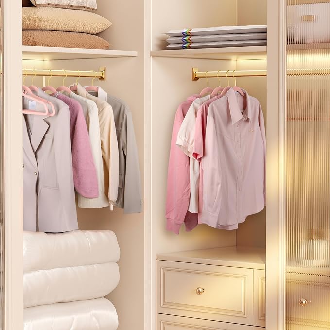 TIMMY 36-Pack Velvet Hangers with Gold Hooks - Space-Saving Non-Slip Heavy-Duty Clothes Hangers for Coats, Suits, Dresses, and Sweaters - Slim Design (Blush Pink+Gold)