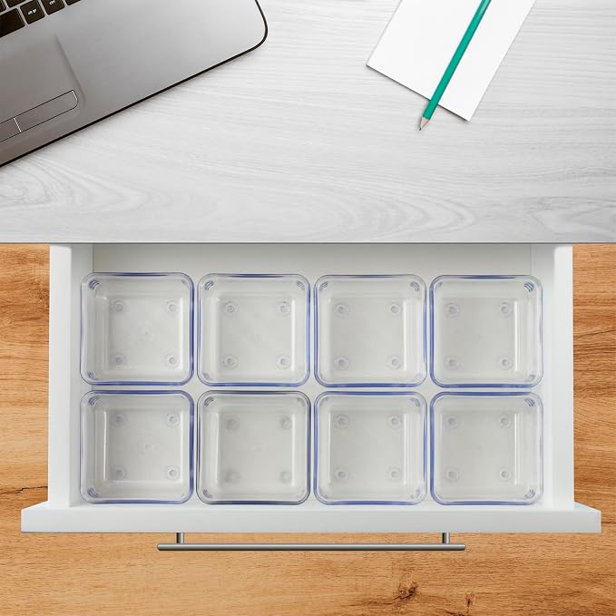 Acrimet 8 Pack Clear Plastic Drawer Organizer Box Set, Square 3" X 3" X 2" Crystal Desk Drawer Trays and Dividers, Storage Bins for Office, Makeup, Kitchen, Bathroom and Junk Drawer