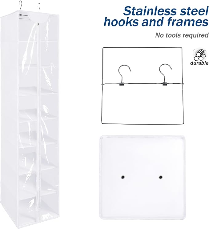 Libeder Hanging Closet Organizer, 8-Shelf Wardrobe Clothes Storage Organizer with Zipper,Hanging Shelves for Sweater,Shoes,Purse,Hats,White