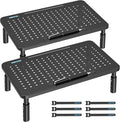 BONTEC Monitor Stand for Desk 2 Pack, 3-Level Height Adjustable Metal Monitor Riser, 14.5 x 9.1 in Ergonomic Computer Stand with Pen Holder & Cable Management for Printer, Laptop, Office Workstation