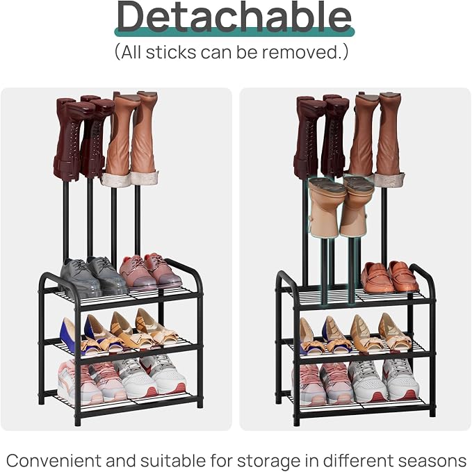 viewcare Black Boot Rack, Small Boot Rack Organizer, Tall Boots with Shoe Rack for Closet, Shoe Shelf Storage Organizer for Entryway Small Space