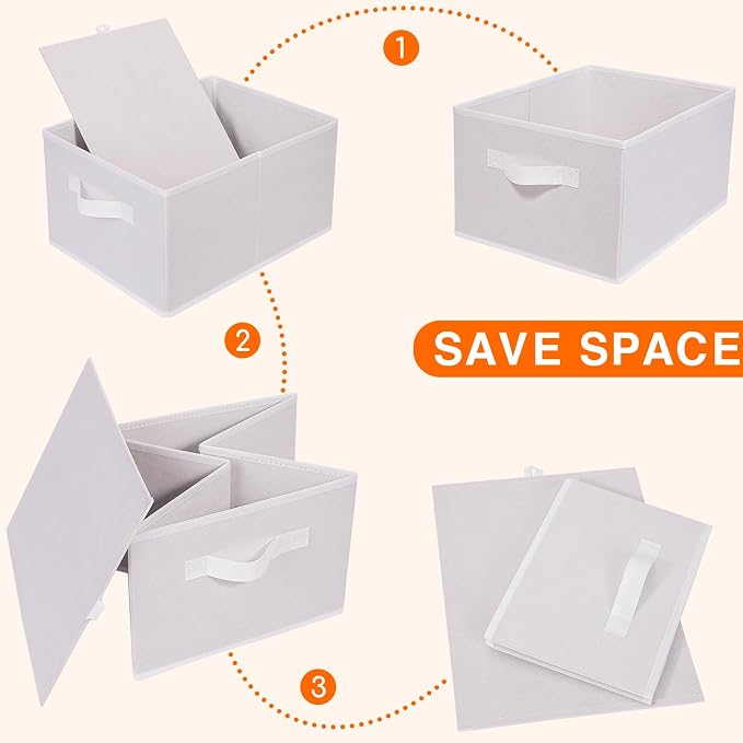 JAKAGO Fabric Storage Bins set of 4 Rectangle Storage Baskets with Handle Foldable Closet Organizer for Clothes Towel bedding Books Collapsible Clothing Container for Shelves Bedroom(White High)