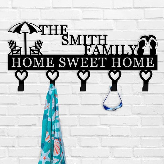 Umbrella Summer Beach Key Holder for Wall, Key Holder with Family Name, Key Hanger Decor for Kitchen, Entryway, Hallway, Office, Doorway Housewarming Gifts New Home