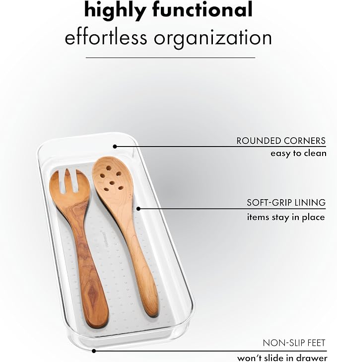 madesmart Bin - 15.75 x 6.88 in, Light Grey, Clear Soft Grip Collection, Soft-grip Lining, Non-slip Feet, BPA-free (Pack of 6)