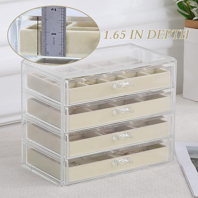 misaya Earring Organizer with 4 Drawers, 31-Slot Acrylic Jewelry Organizer Box for Women, Birthday Present, Cream
