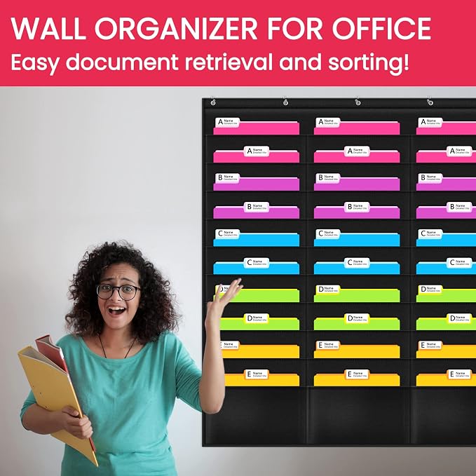 Heavy Duty Storage Pocket Chart for Classroom and Office,Clear Storage Pocket Chart for Files Folder (30 POCKETS)