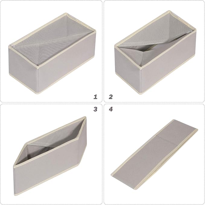 DIOMMELL Set of 6 Foldable Cloth Storage Box Closet Dresser Drawer Organizer Fabric Baskets Bins Containers Divider for Clothes Underwear Socks Lingerie Clothing, Grey 00-0600