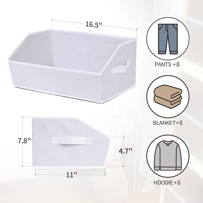 Homsorout Closet Baskets for Shelves Trapezoid - Decorative Storage Baskets with Handle, Closet Bins for Organization, Shelf Storage Bins for Clothes, Books, Home, Office, 4 Pack, White