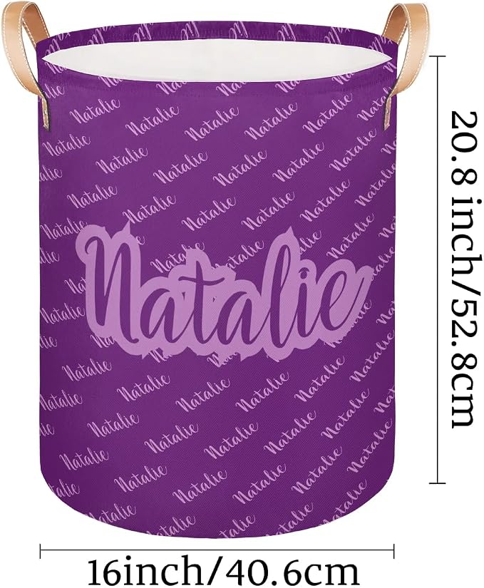 Personalized Laundry Basket, Custom Gift Laundry Hamper, Collapsible Nursery Waterproof Laundry Baskets, Dirty Clothes Toy Hamper with Handles Name Text Purple