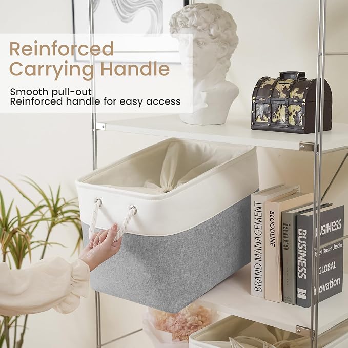 Large Storage Baskets- 16x12x12 inch Storage Bins for Shelves and Closet Organizing, Foldable Fabric Bin for Home Organization Clothes and Laundry (1-Pack, White&Gray)