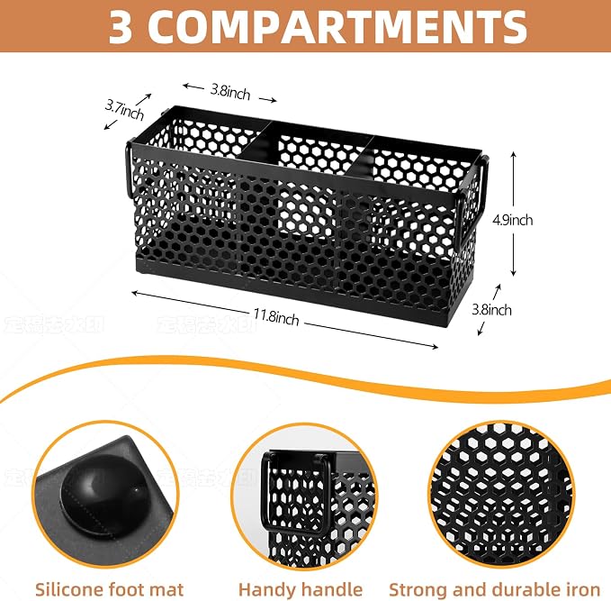 Cutlery Holder with Handle,Silverware Caddy for Party, Kitchen Counter, Mesh Metal Countertop Utensil Holder for Spoons, Forks and Knives, Black