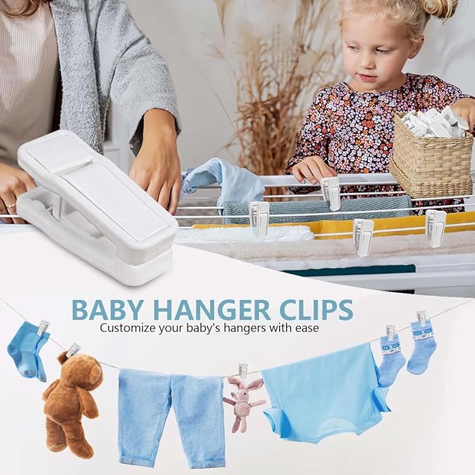 KISEER 80 Pcs Plastic Baby Hanger Clips Slim-line Finger Clips Set for Clothes Hanger Velvet Hanger (White)