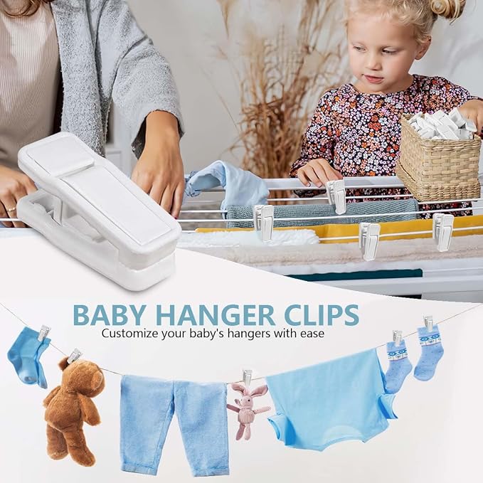 KISEER 40 Pcs Plastic Baby Hanger Clips Slim-line Finger Clips Set for Clothes Hanger Velvet Hanger (White)