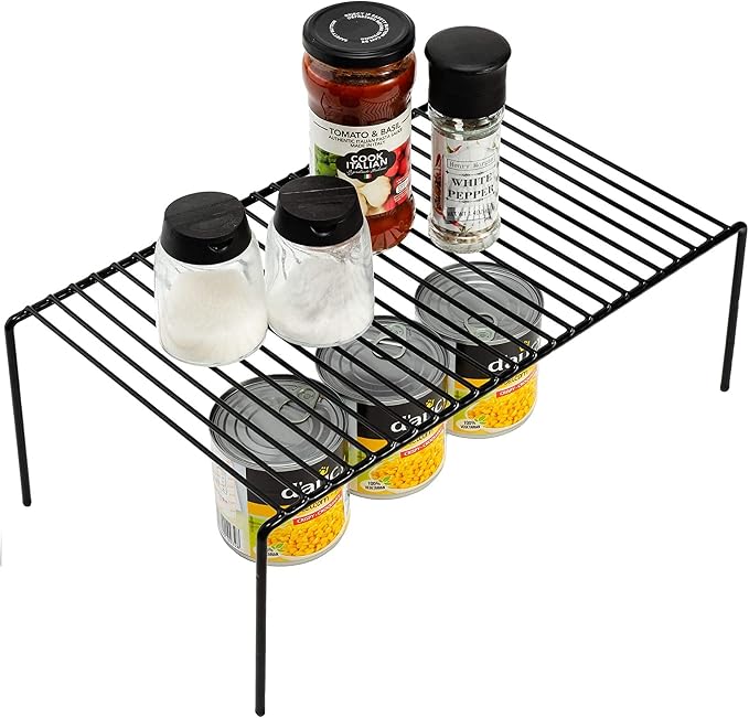Redrubbit 6 Pack Large (15.7 x 9.4 Inch) Cabinet Storage Shelf Rack, Rustproof Kitchen Counter and Cabinet Shelf, Storage Rack Organizer for Kitchen, Fridge, Bathroom, Black