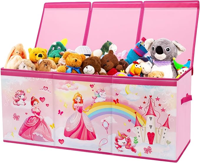 Large Toy Box Chest Organizer with Flip Lid for Kids, Collapsible Oxford Toy Storage Box with Handles for Boys Girls, Sturdy Waterproof Storage Organizer for Bedroom Playroom Nursery, 37.7×12.5×15.7''