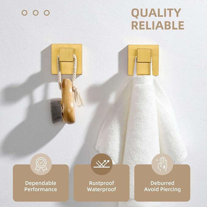 Angle Simple Towel Hook Brushed Dark Gold 2 Pack, 304 Stainless Steel Square Robe Hook for Bathroom