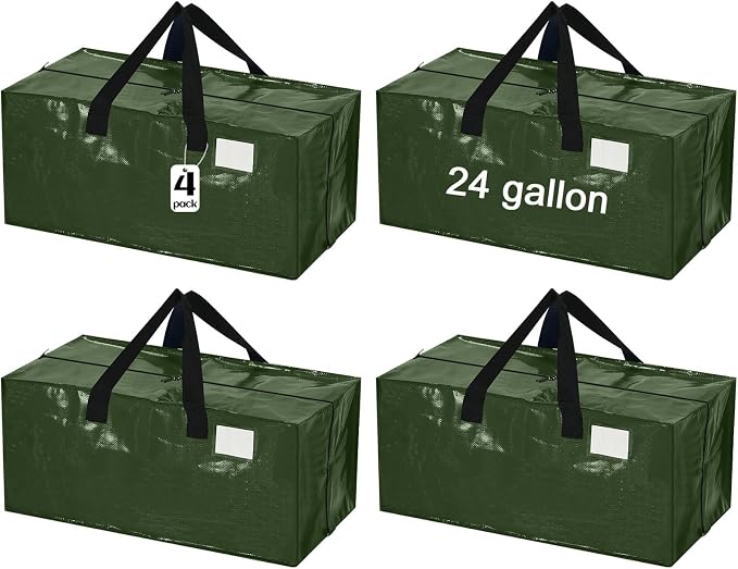 4 Pcs 24 Gallon Extra Large Moving Bags Heavy Duty Storage Bag with Strong Zipper Handle Foldable XXL Jumbo Storage Tote Packing Moving Box for College Dorm Travel Cloth Duffle (Green)