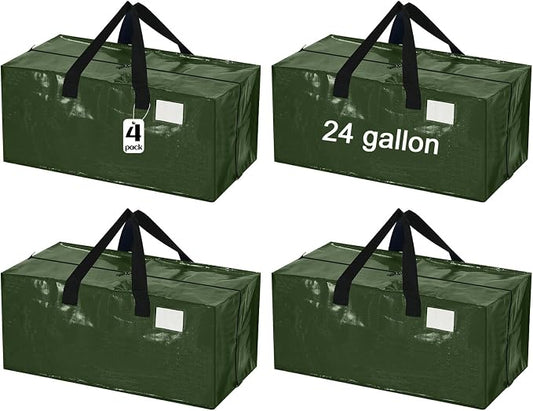 4 Pcs 24 Gallon Extra Large Moving Bags Heavy Duty Storage Bag with Strong Zipper Handle Foldable XXL Jumbo Storage Tote Packing Moving Box for College Dorm Travel Cloth Duffle (Green)
