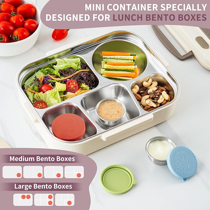 8 Pack - 1.6 Oz Small Salad Dressing Containers To Go, Sauce Cups with Lids | Food-grade stainless steel, leakproof reusable, BPA-free silicone, for lunch boxes, Kitchen storage, Picnic & meal prep