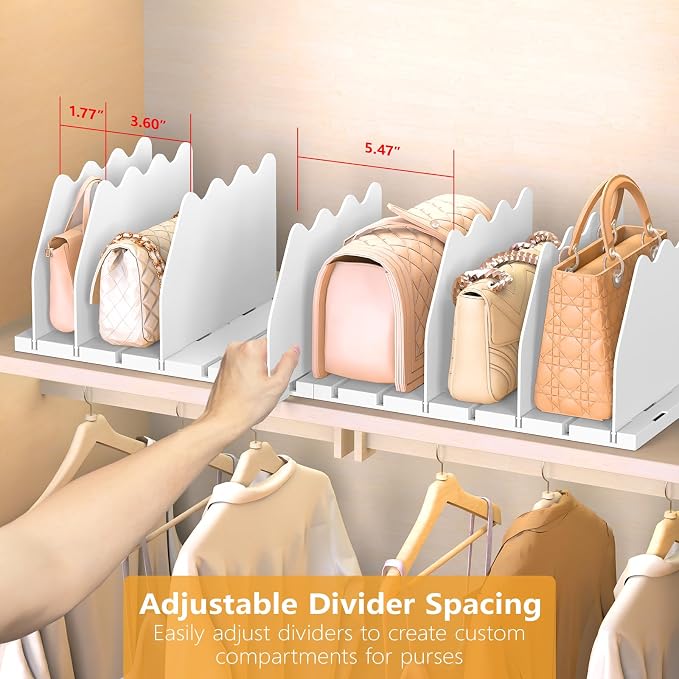 Ronlap Purse Storage Organizer for Closet White Shelf Dividers Rack, 4 Pack | White separators keep handbags, totes, clutches & purses upright & visible on shelves for closet storage and organization