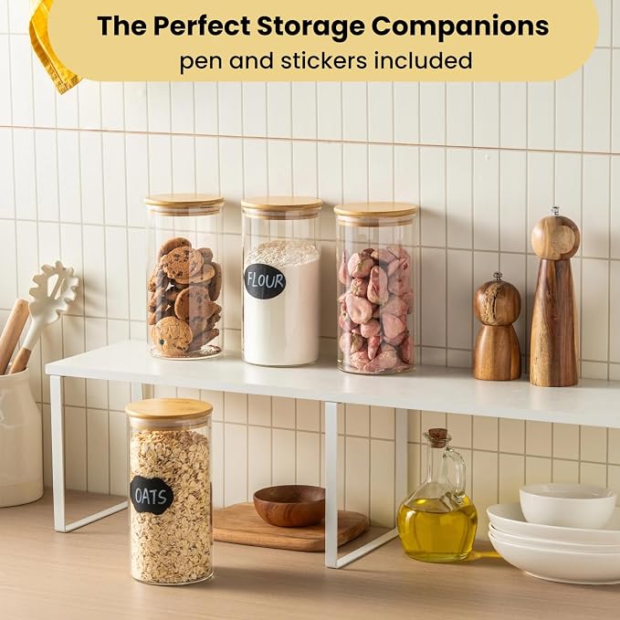 4 Pack 42oz Glass Jars with Bamboo Lids,Glass Storage Containers with Lids,Clear Airtight Food Storage Jar for Flour,Oat,Coffee,Tea,Sugar,Cookies,Pantry Organizers 3mm Thick Canisters