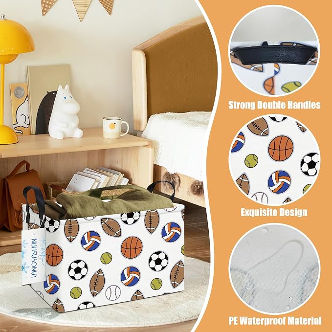 Rectangular Collapsible Colorful Balls Storage Basket Nursery Organizer | Storage Bin Foldable Canvas with Handles for Organizing Home Kitchen Children Toys Office Closet Shelf Baskets