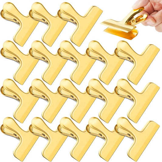 ANZNKU Chip Clips 24 Packs, Gold Metal Bag Clips for Food Storage, Heavy Duty Food Clip for Bread Snack Coffee, Stainless Steel Chip Bag Clip for Kitchen Home Refrigerator & Office