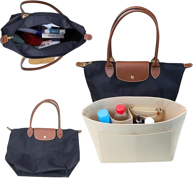 Lckaey Purse Organizer Insert for longchamp(Small) shor thandle Handbags Organizer 1012Beige-S