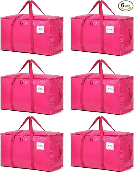 Moving Bags Heavy Duty Hot Pink – Large Packing Bags for Moving, Extra Large Storage Totes with Zippers and Handles