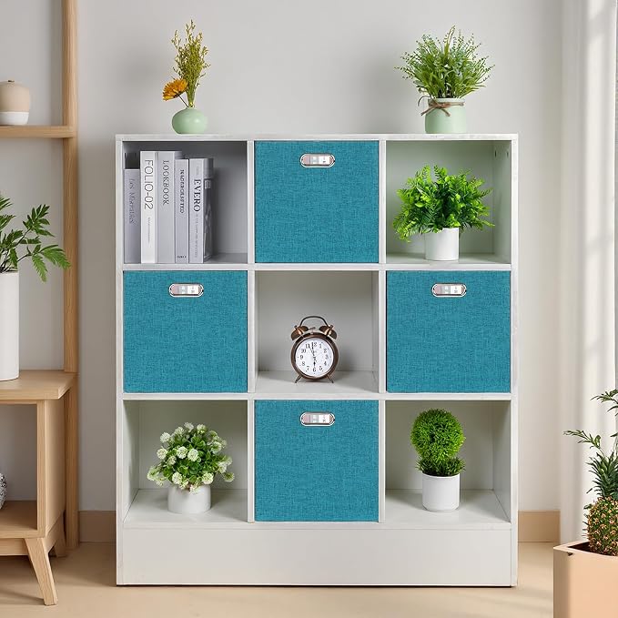 Posprica Collapsible Storage Bins,13×13 Foldable Storage Cube Boxes Fabric Drawer Fabric Storage Bins Vinyl Record Cubby Cubes with Handles for Bookcase, Closet, Shelf, Cabinet, 4 Pack